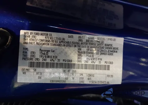 2012 Ford Focus S из США, поврежденный, VIN 1FAHP3E26CL234064